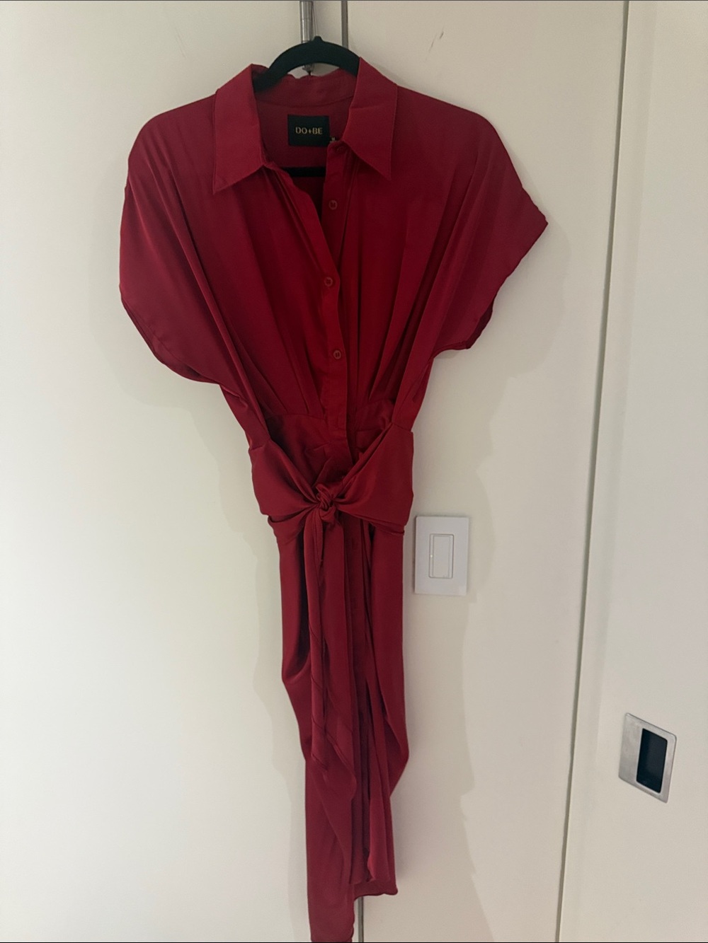 DO+BE Crimson Red Button-Front Tie-Waist Tunic